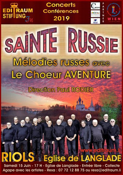 Affiche. Riols. Sainte Russie. Mélodies russes avec le chœur Aventure. 2019-06-15